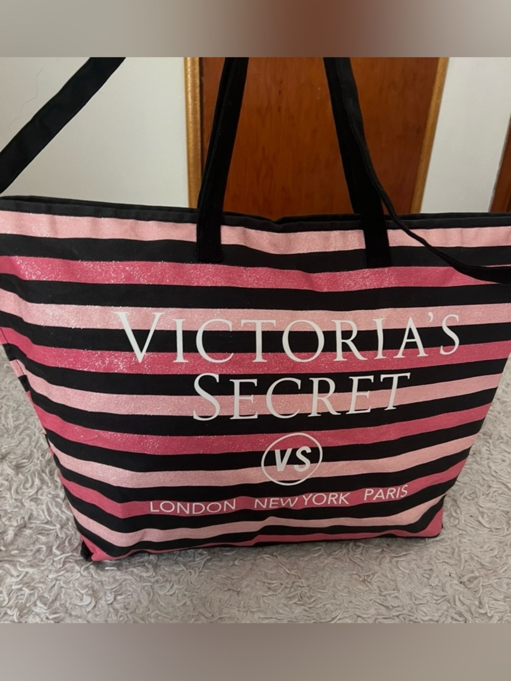 Victoria's Secret Pink and Black Striped Tote